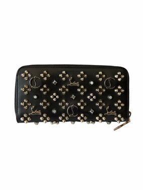 Christian Louboutin Panettone Spiked Zip-Around Wallet Black Leather
